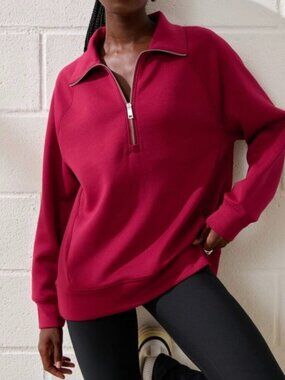 Abercrombie & Fitch YPB neoKNIT half-zip women's raspberry red XXS